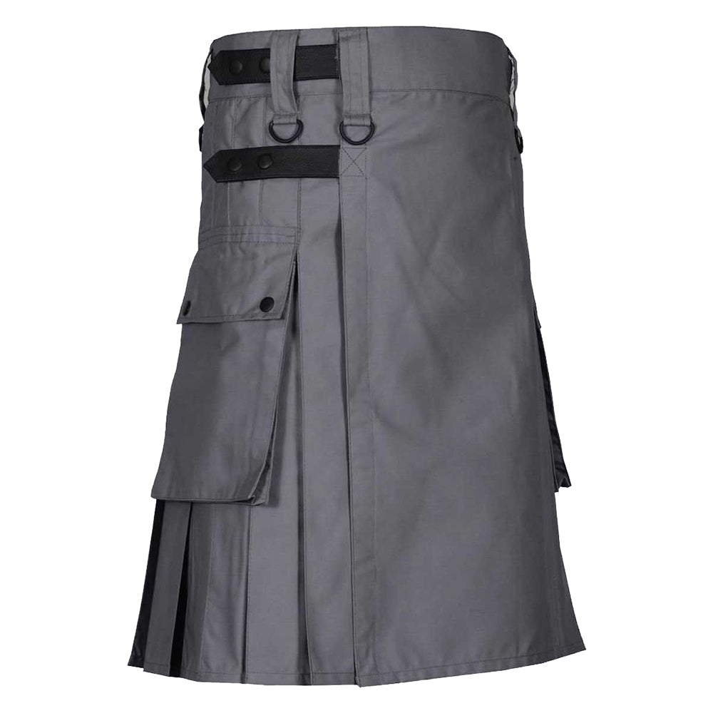 Men grey Utility Kilt with Cargo Pockets - Kilt Kingdom