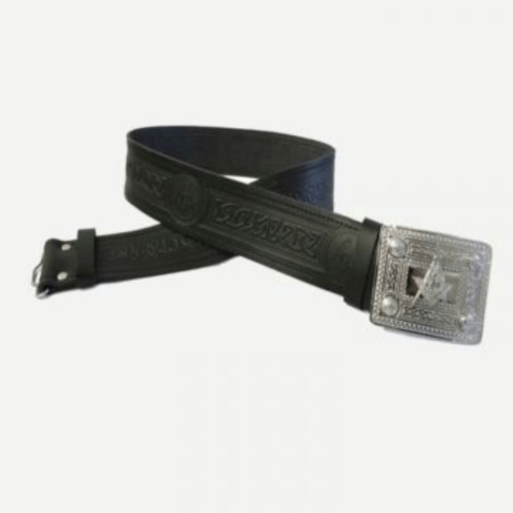 Black Leather Adjustable Kilt Belt with Celtic Buckle - Kilt Kingdom