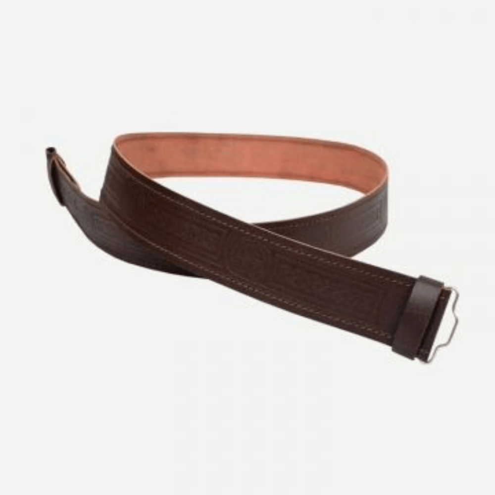 Brown Scottish Traditional Kilt Belt with Celtic Buckle - Kilt Kingdom