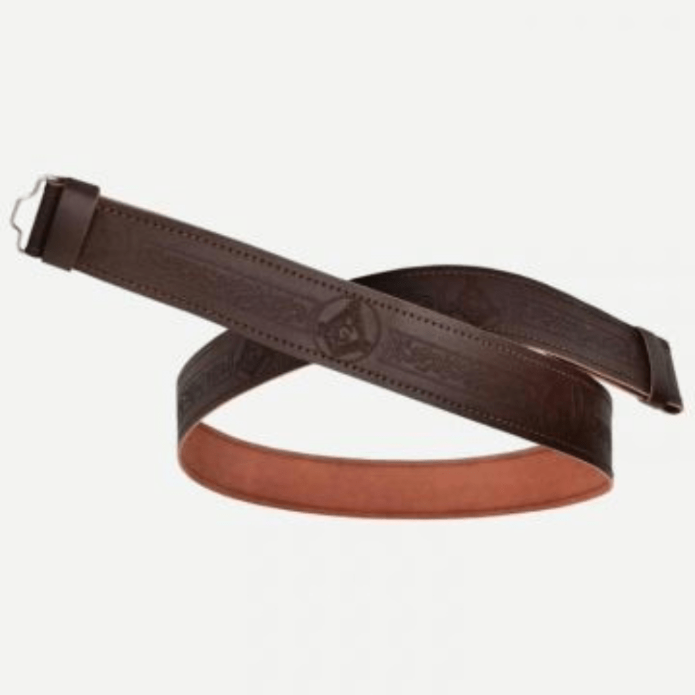 Embossed Genuine Leather Brown Kilt Belt with Celtic Buckle - Kilt Kingdom