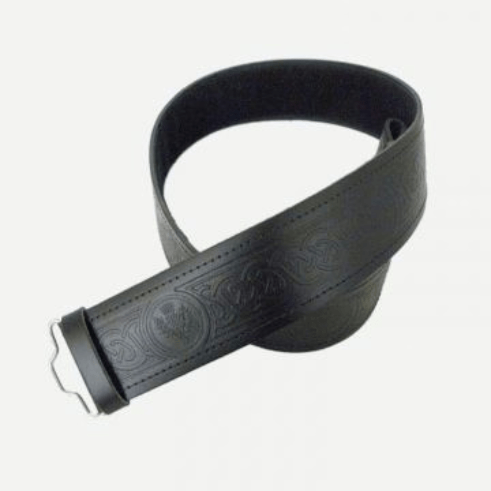High Quality Embossed Leather Scottish Highland Kilt Belt with Celtic Buckle - Kilt Kingdom