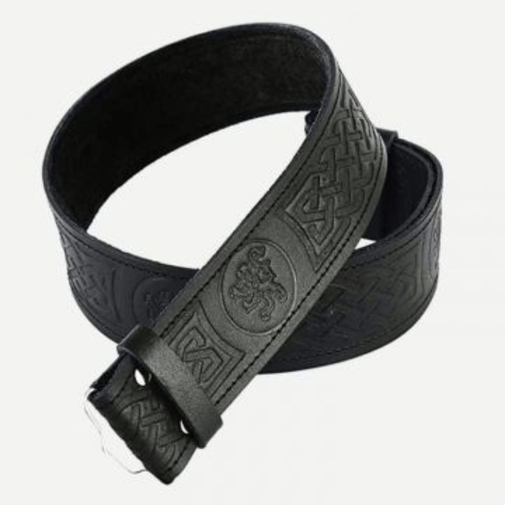 Black Leather Thistle Embossed kilt Belt - Kilt Kingdom