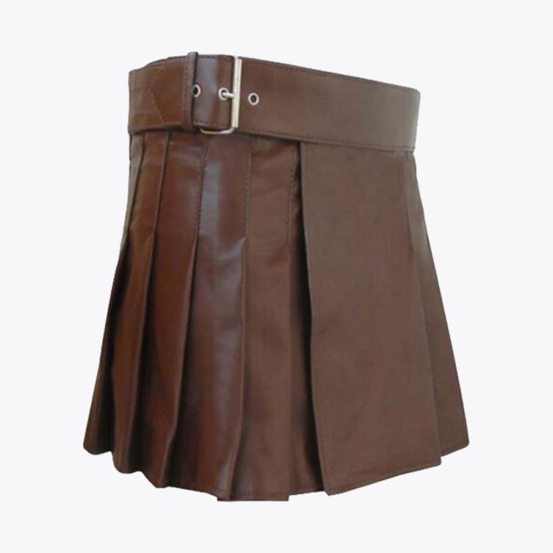 Brown Leather Modern Women Mini Kilt - Kilt Kingdom