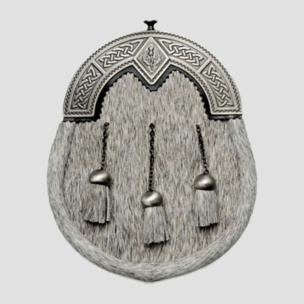 Light Gray Sporran With Silver Cantle - Kilt Kingdom