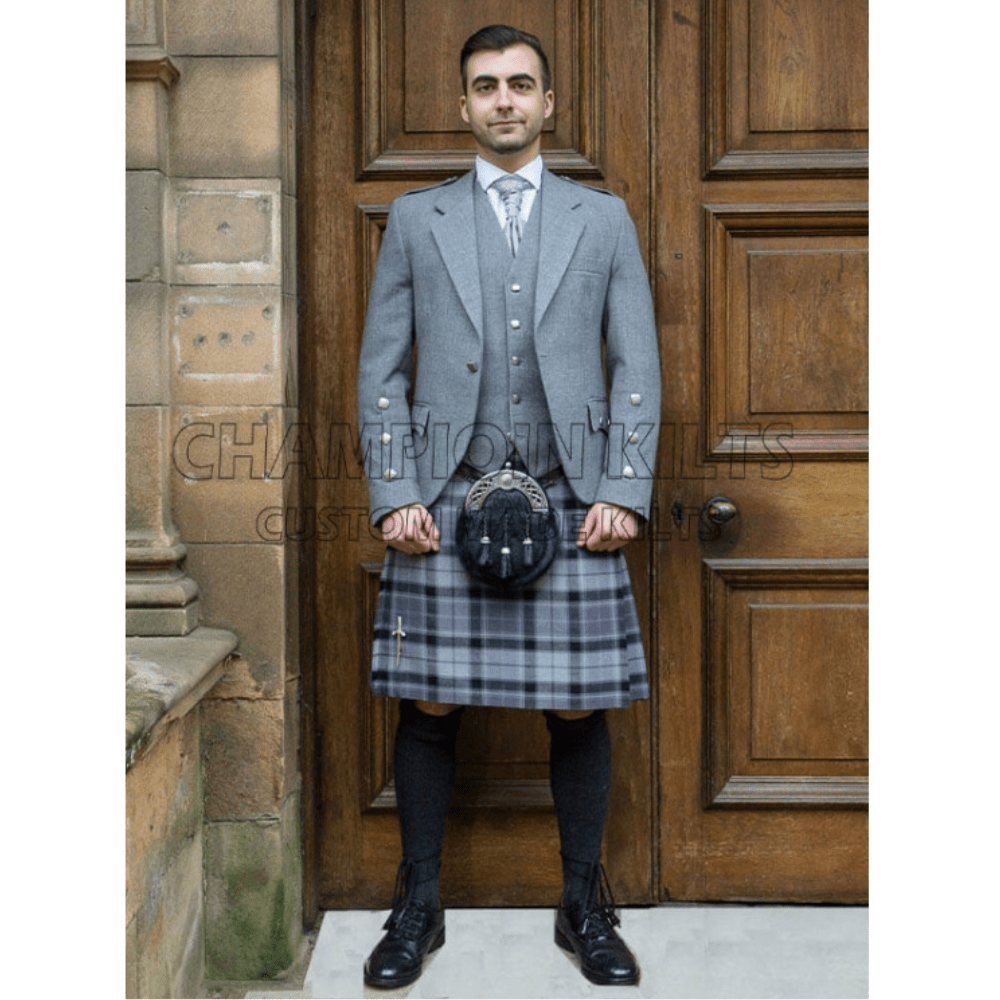 Grey Tweed Jacket Formal Kilt Outfit - Kilt Kingdom