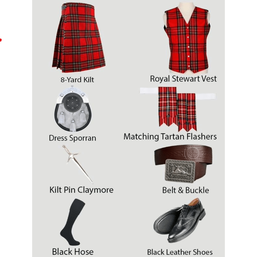 Royal Stewart Tartan Kilt And Vest With Kilt Accessories - Kilt Kingdom