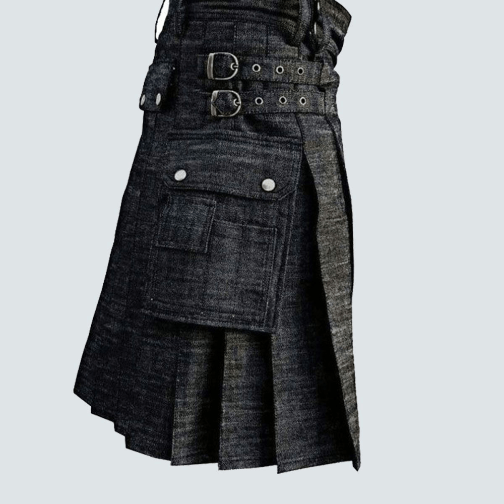 Black Denim Utility Kilt - Kilt Kingdom