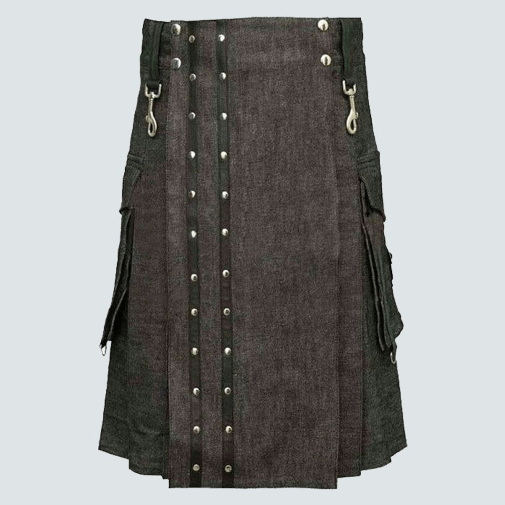 Heavy Denim Kilt With Straps - Kilt Kingdom