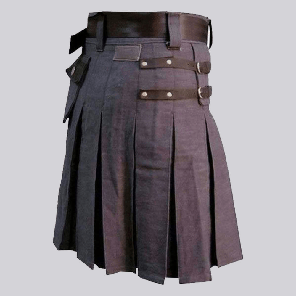 Heavy Duty Denim and Leather Kilt - Kilt Kingdom