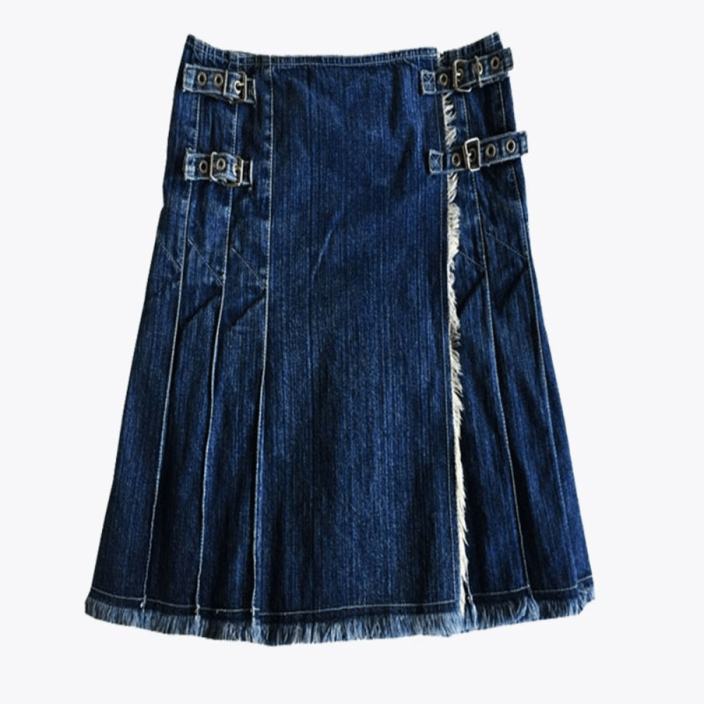 Blue Denim Pleated Kilt For Women - Kilt Kingdom