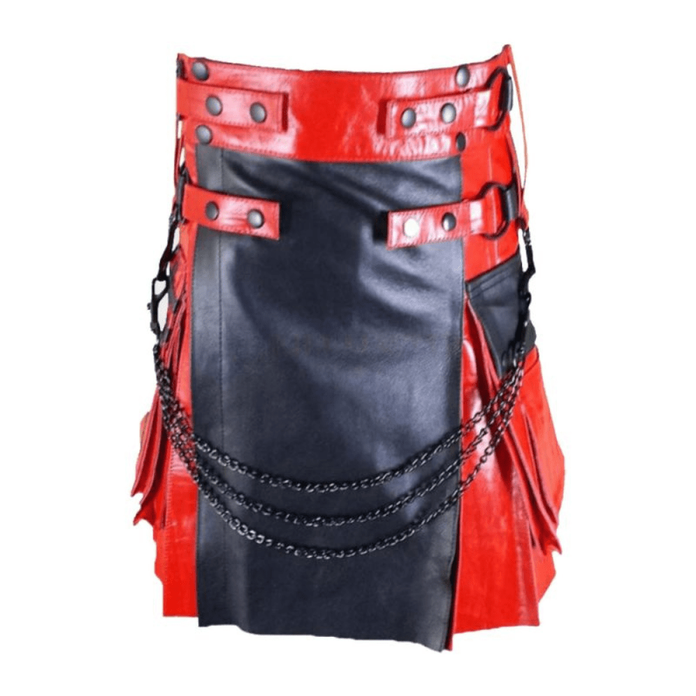 Black And Red Hybrid Leather Kilt - Kilt Kingdom