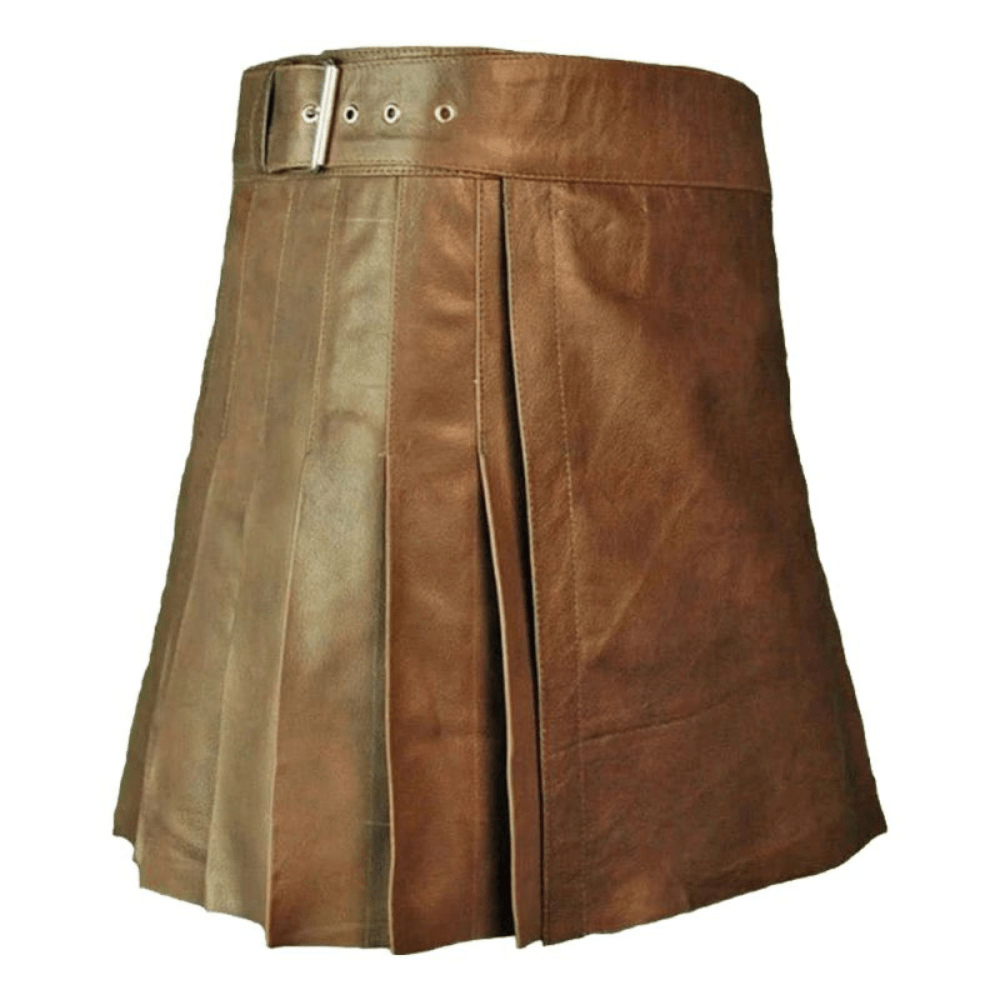 Men Brown Leather Kilt - Kilt Kingdom