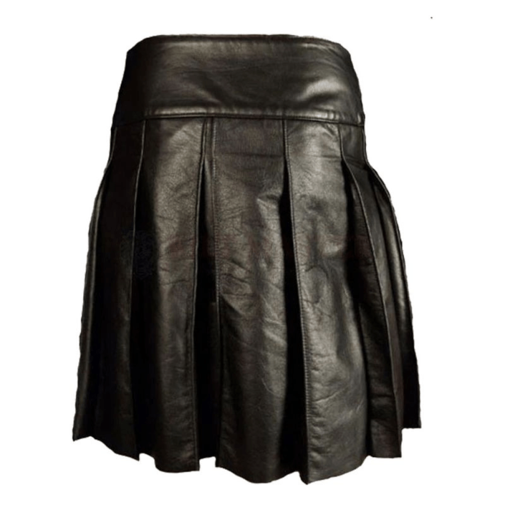 Fancy Black Leather Kilt - Kilt Kingdom