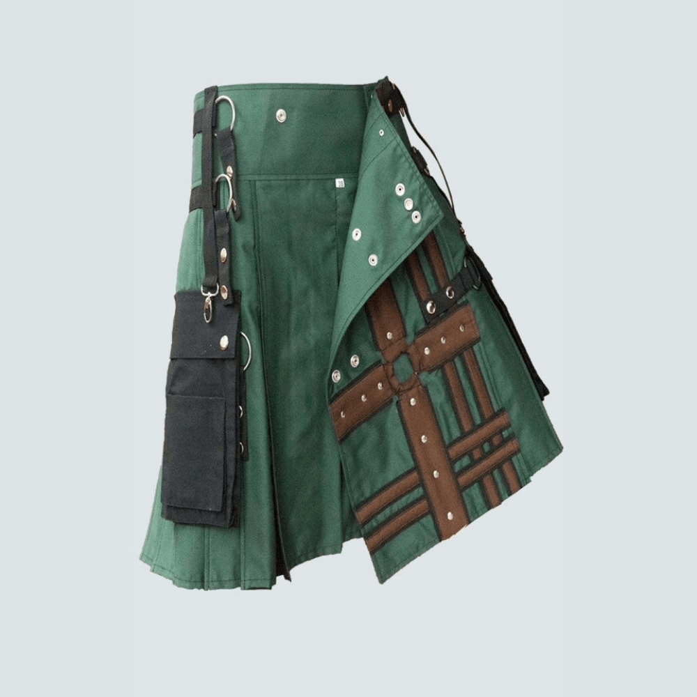 Hunter Green With Brown Medieval Modern Hybrid Kilt - Kilt Kingdom