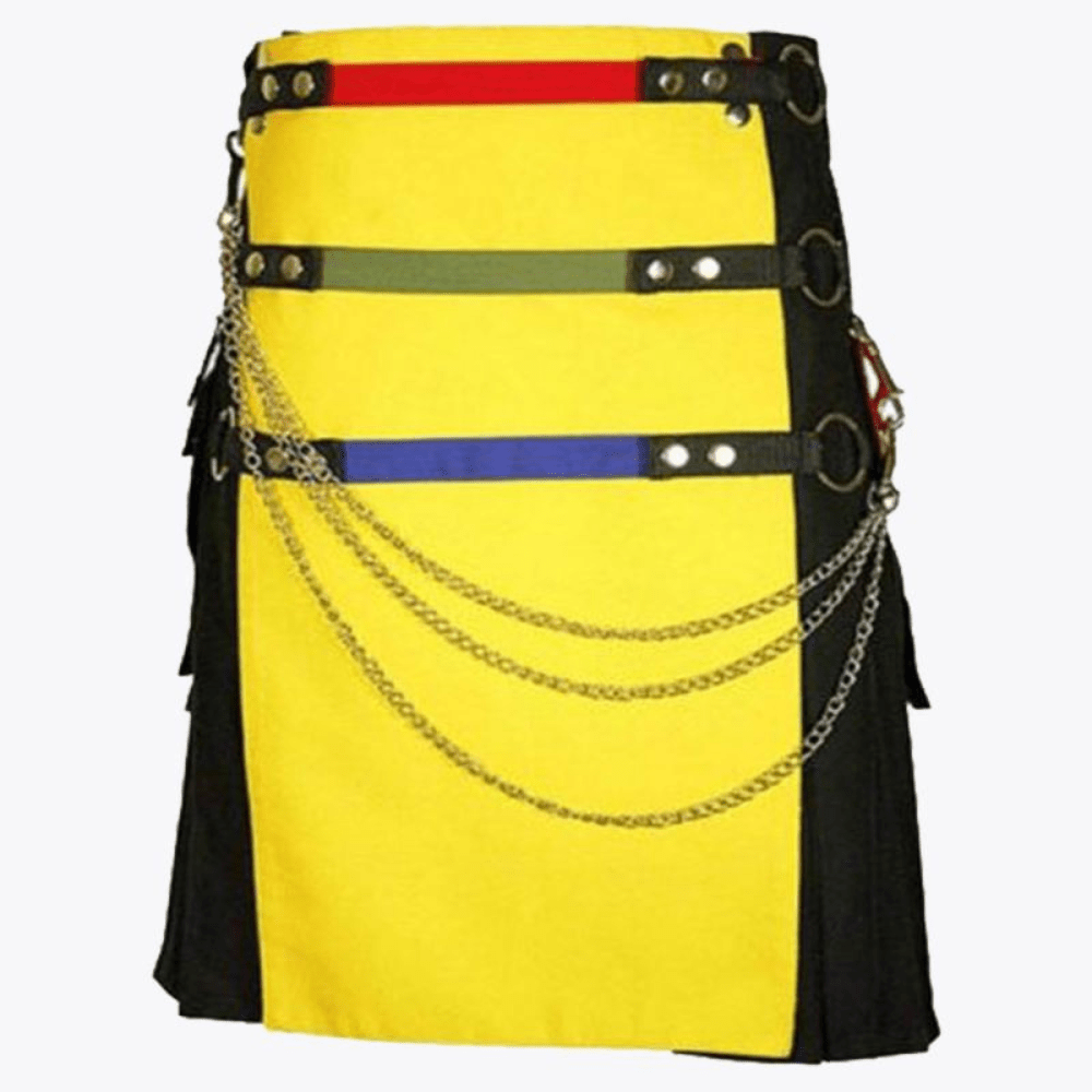 Black and Yellow Fashion Utility Kilt - Kilt Kingdom