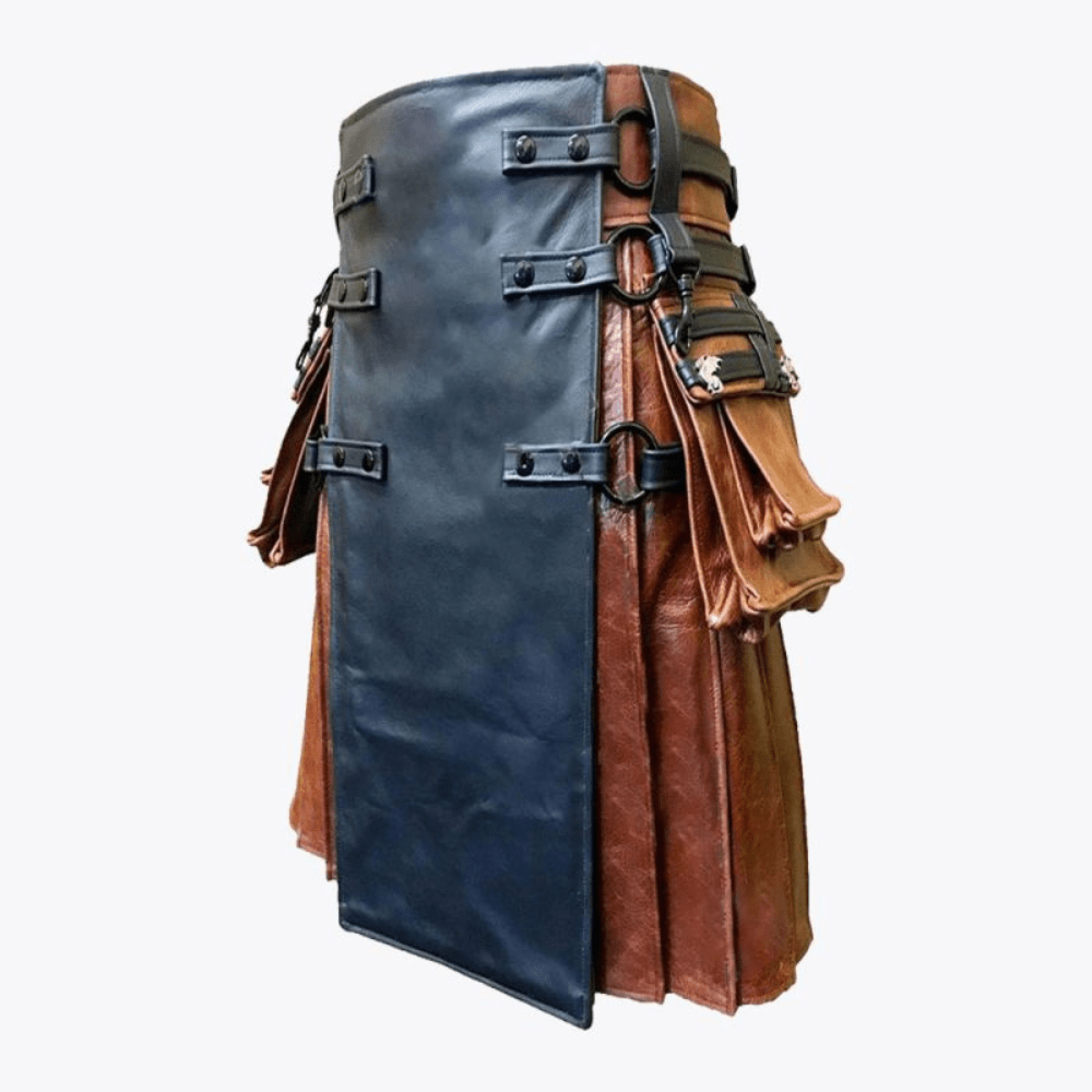 Black & Brown Leather Kilt Adjustable Interchangeable - Kilt Kingdom