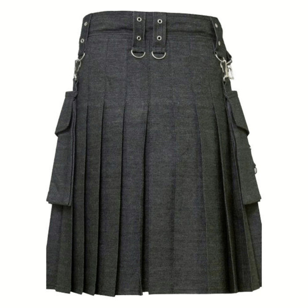 Elegant Relaxed Black Denim Kilt - Kilt Kingdom