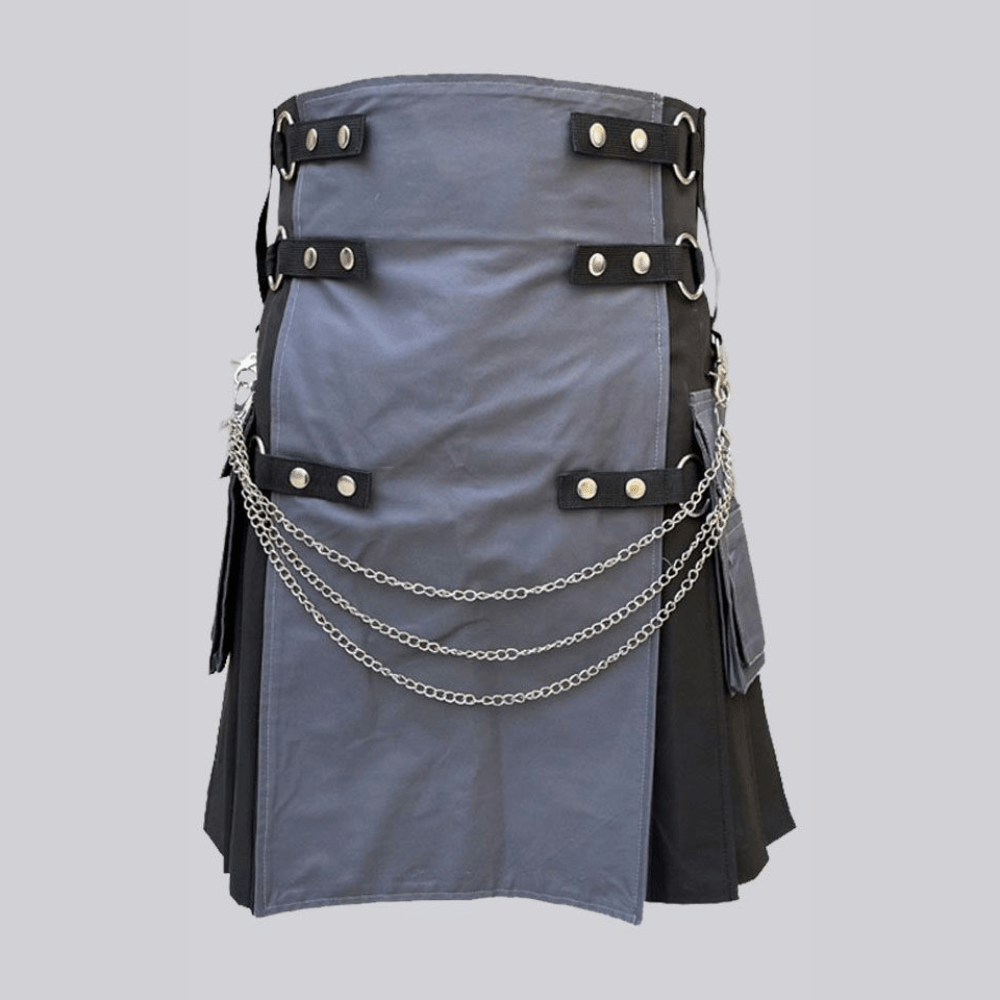 Modern Black & Gray Utility Kilt For Men - Kilt Kingdom