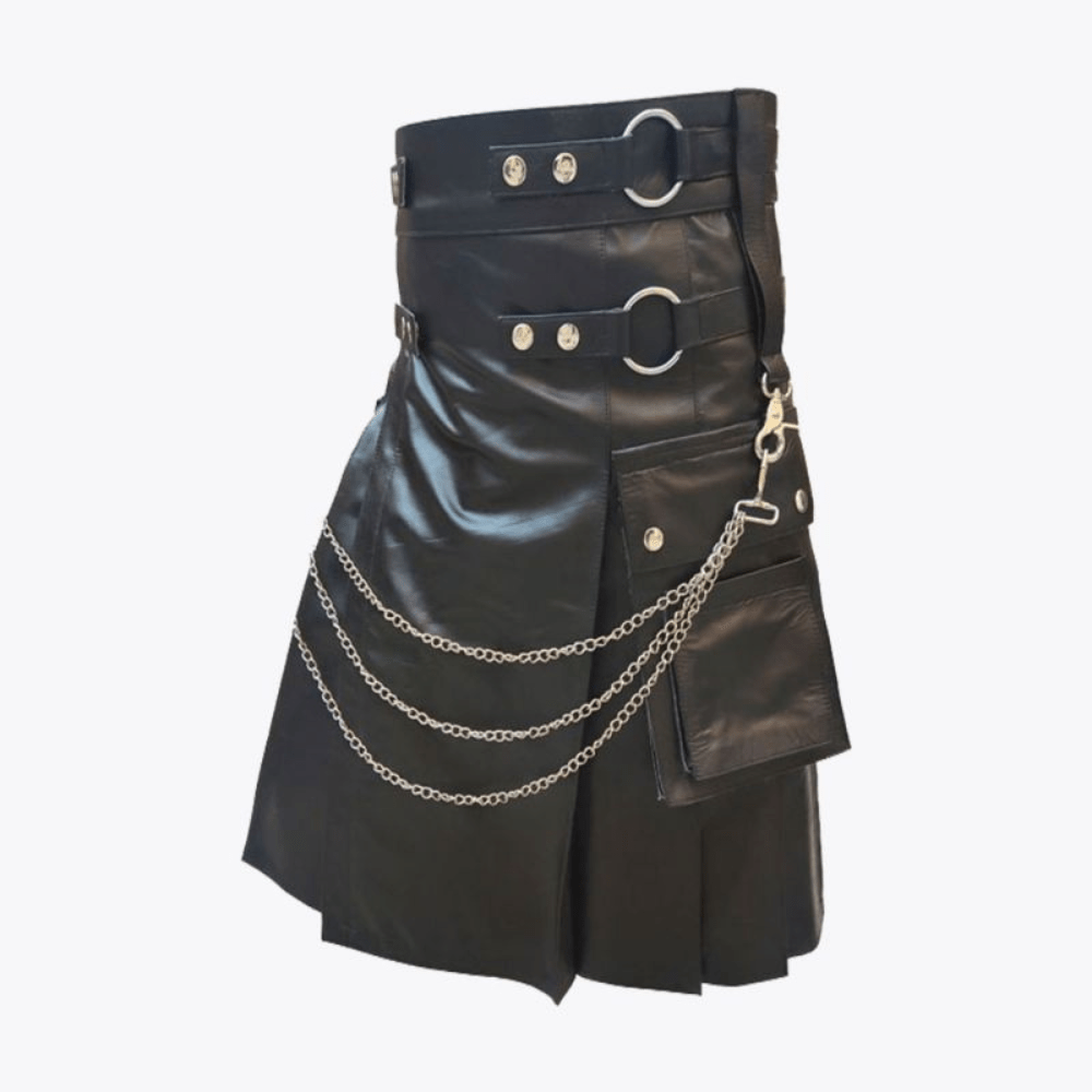 Black Leather Modern Kilt For Men - Kilt Kingdom