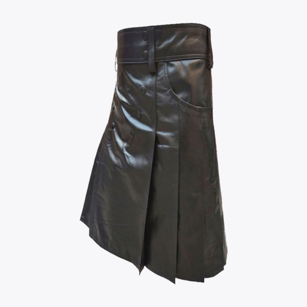 Xtylish Black Leather Kilt For Men - Kilt Kingdom