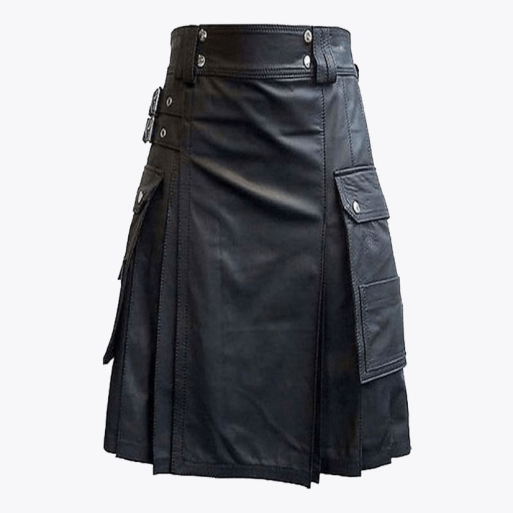 Black Leather Kilt with Cargo Pockets - Kilt Kingdom