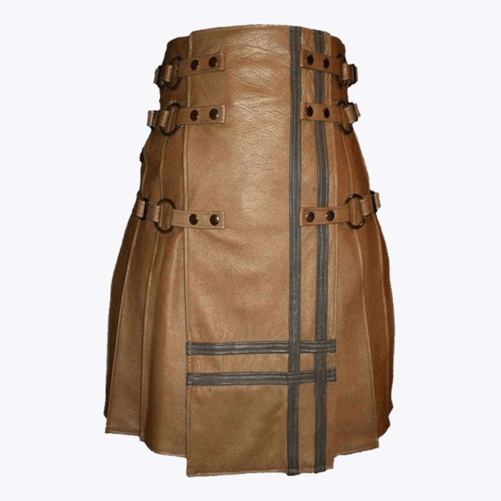Brown Leather Utility Style Kilt For Men - Kilt Kingdom