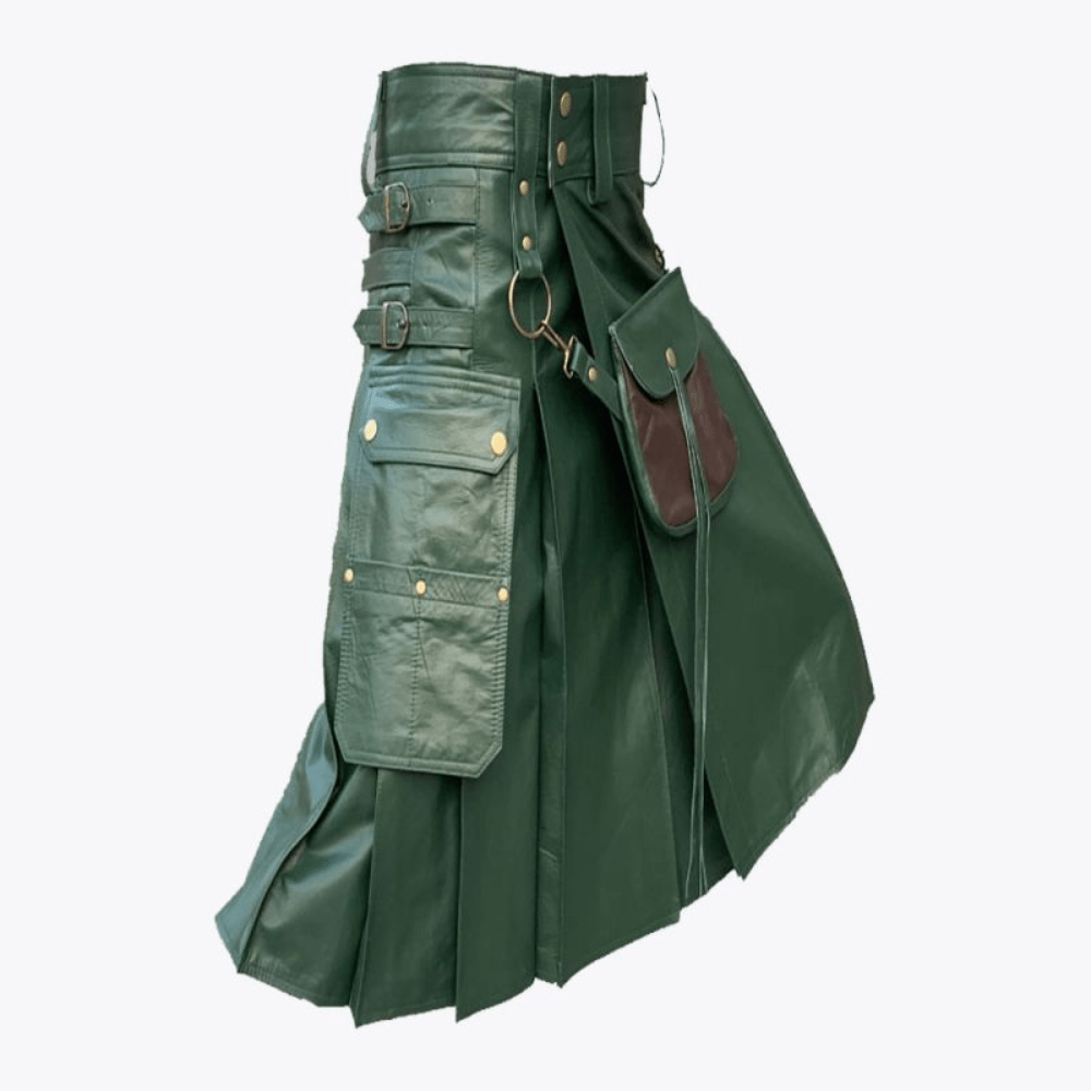 Green Leather Kilt For Men - Kilt Kingdom