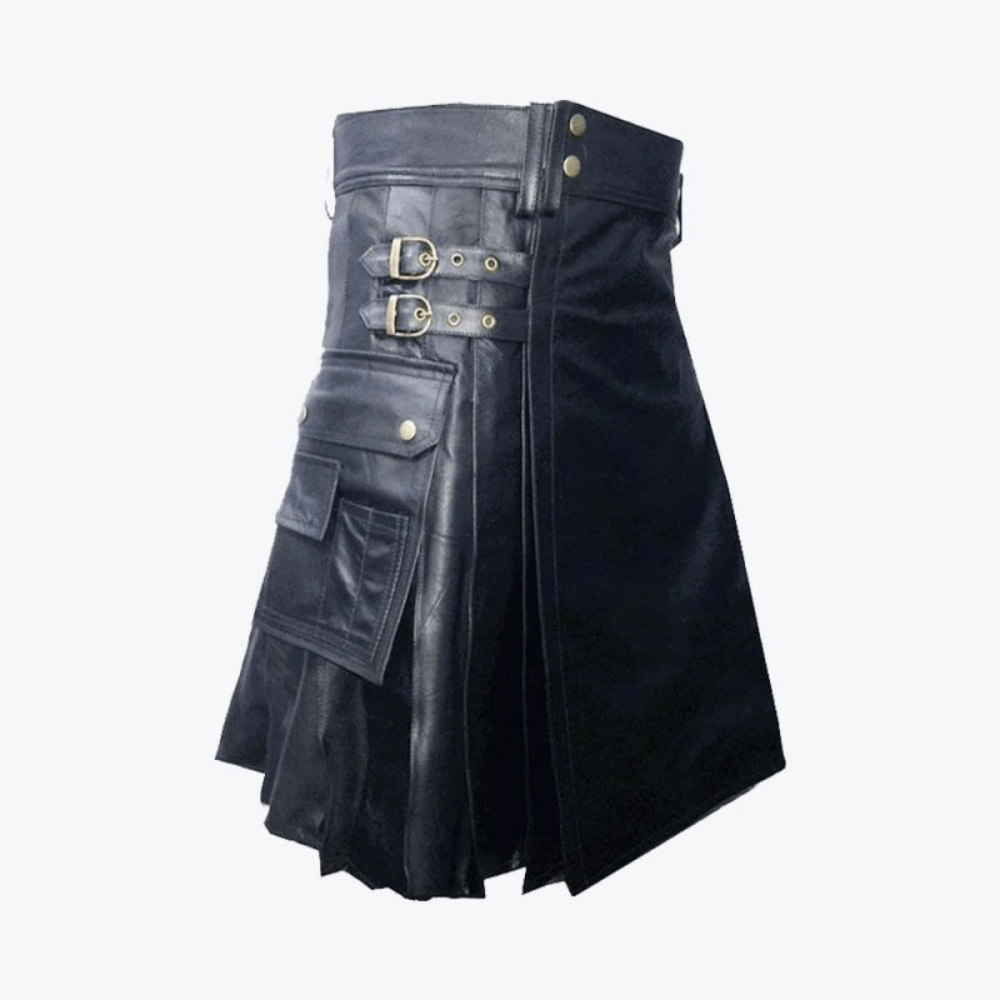 Handmade Black Leather Kilt For Men - Kilt Kingdom