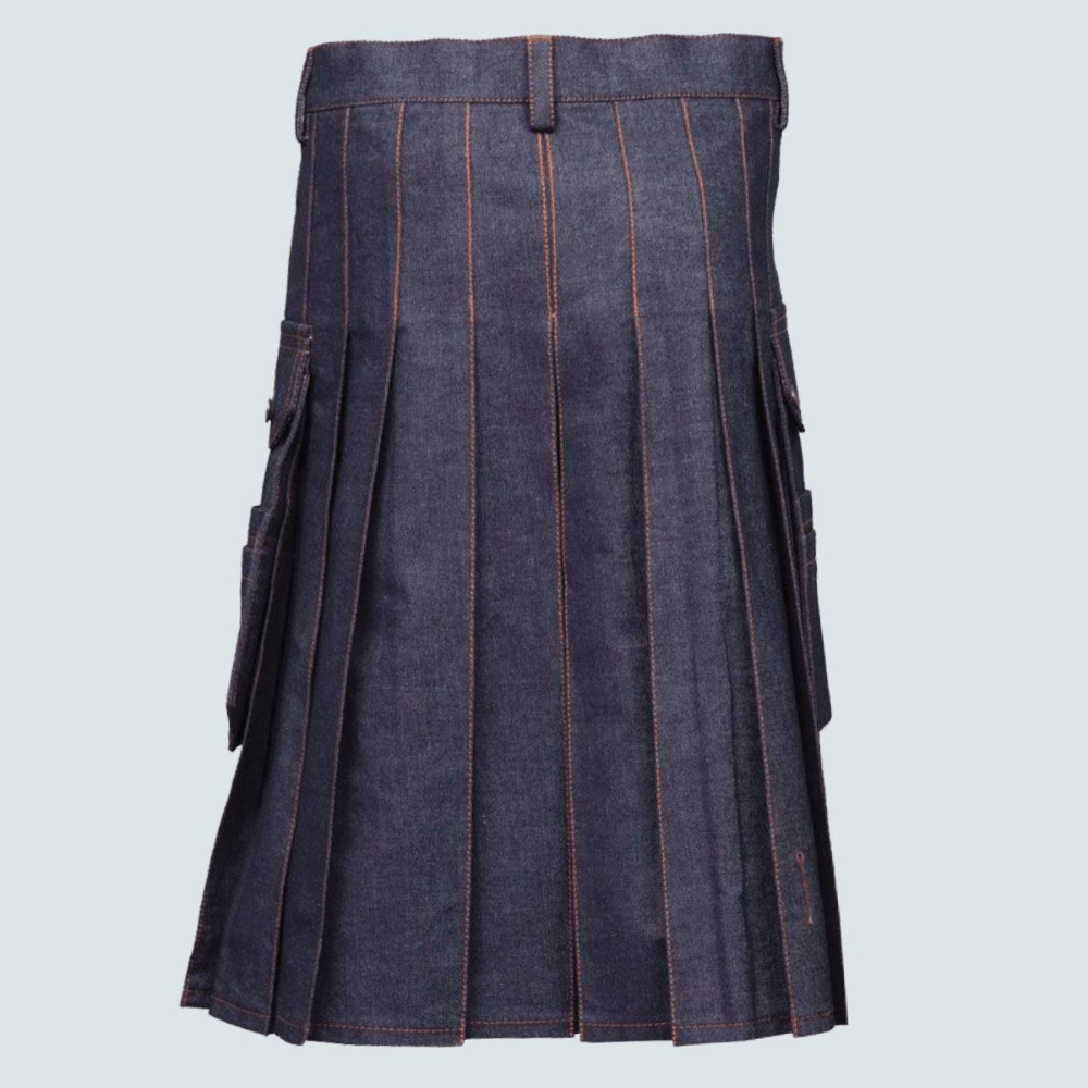 Blue Denim Kilt With Red Thread - Kilt Kingdom
