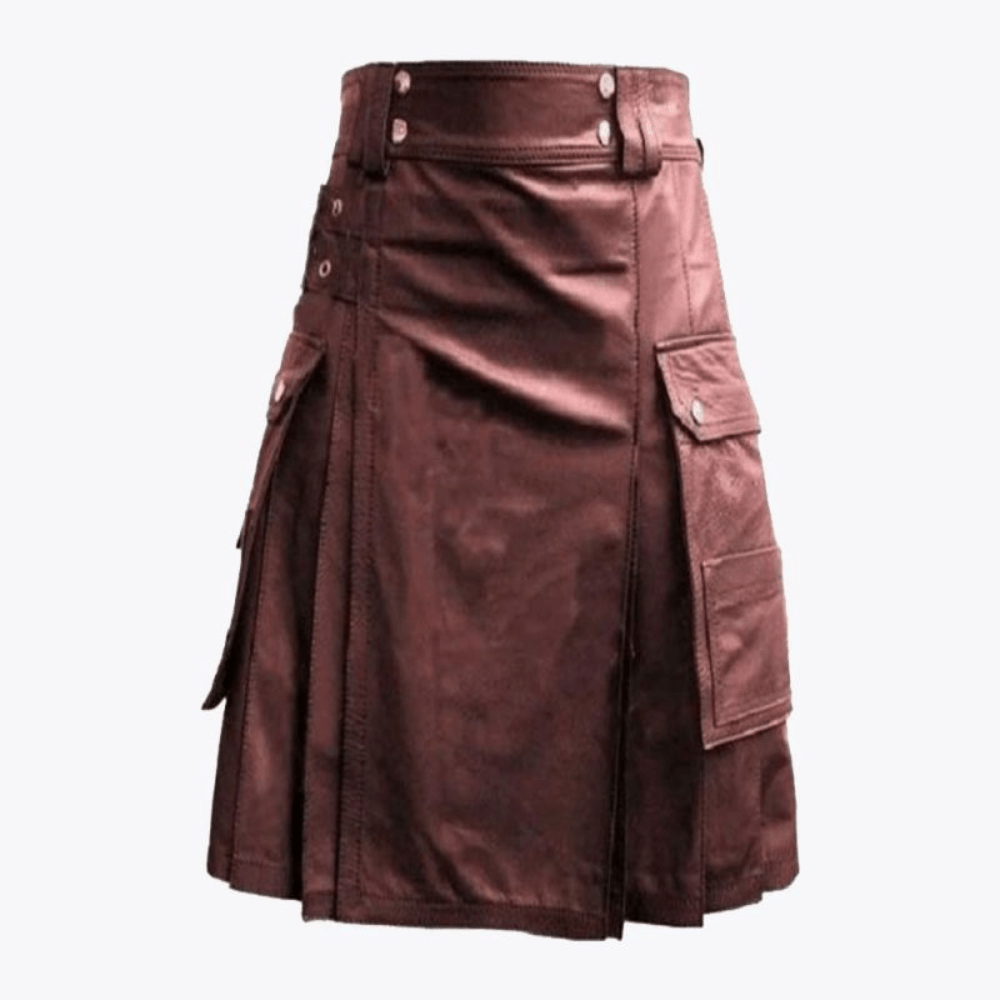 Chocolate Brown Leather Kilt with Cargo Pockets - Kilt Kingdom