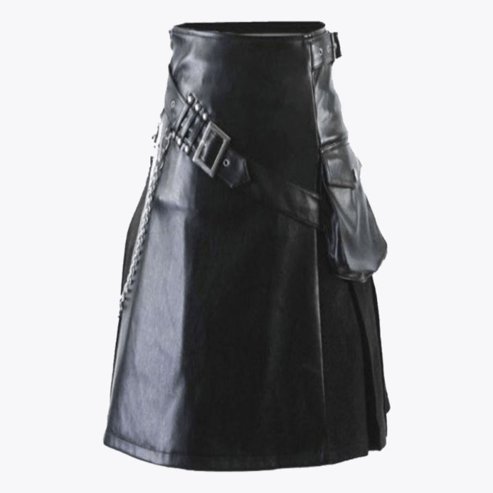Black Gladiator Viking Leather Kilt For Men - Kilt Kingdom