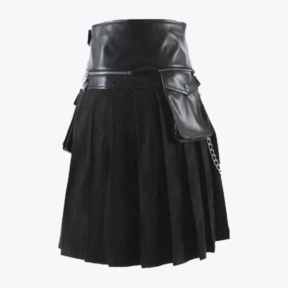 Black Gladiator Viking Leather Kilt For Men - Kilt Kingdom