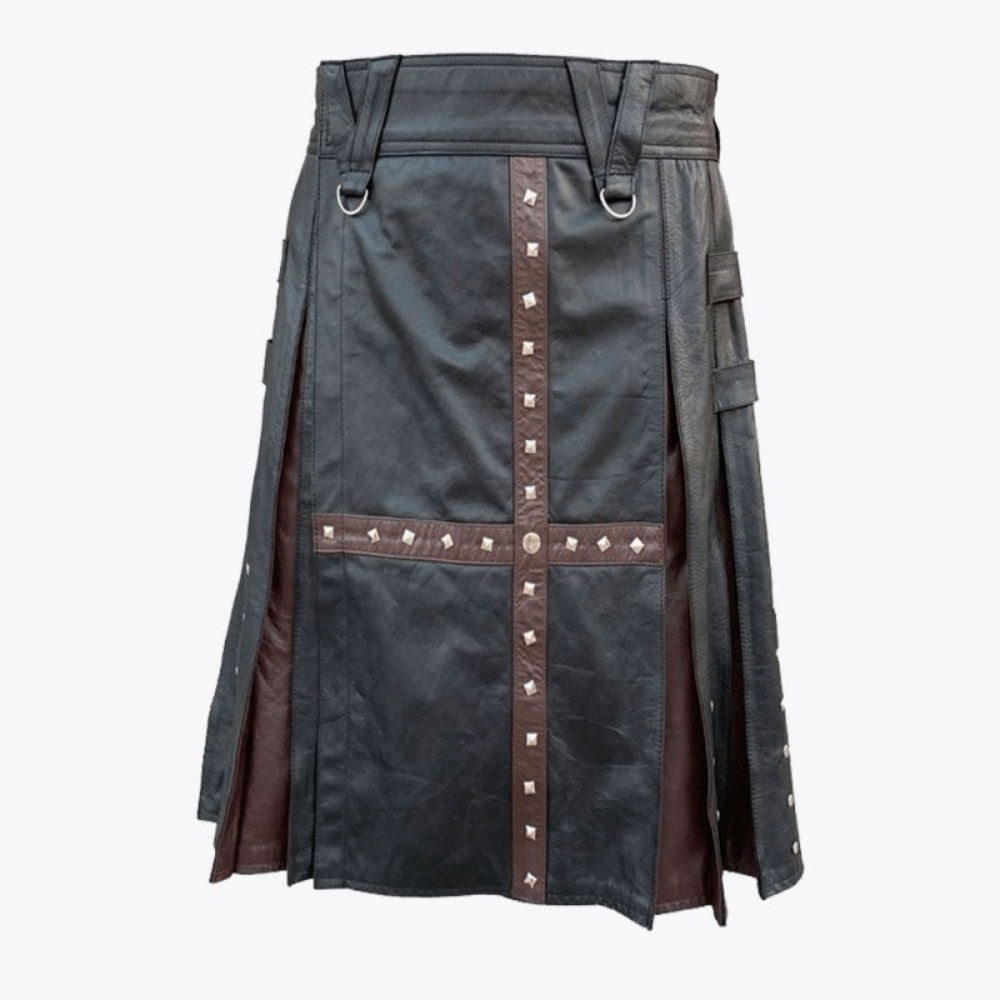 Black & Brown Modern Leather Kilt For Men - Kilt Kingdom