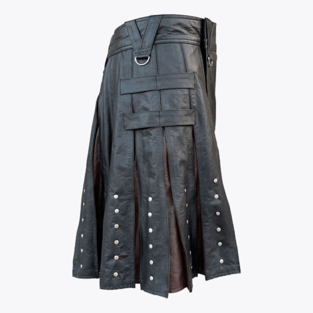 Black & Brown Modern Leather Kilt For Men - Kilt Kingdom