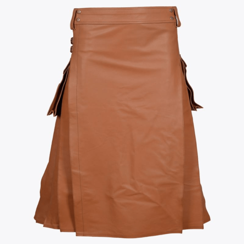 Brown Leather Utility Kilt For Men - Kilt Kingdom