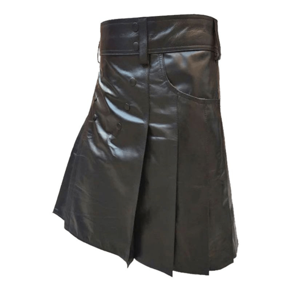 Modern Black Leather Kilt For Men - Kilt Kingdom
