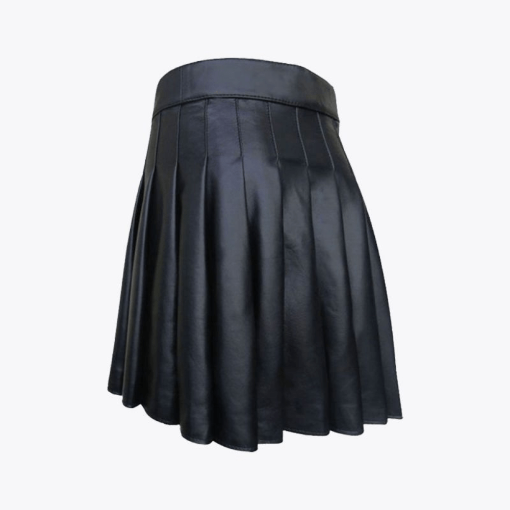 Black Leather Pleated Kilt For Men - Kilt Kingdom