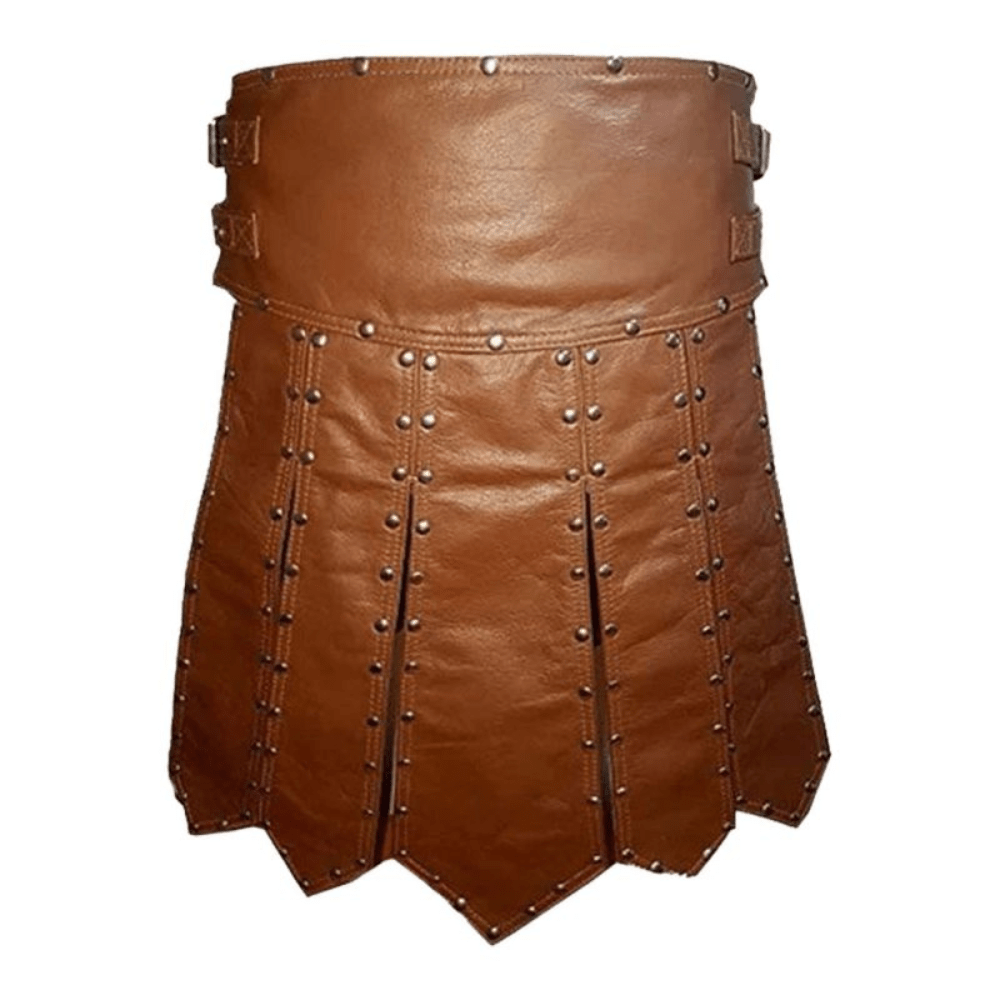 Studded Brown Leather Gladiator Kilt - Kilt Kingdom