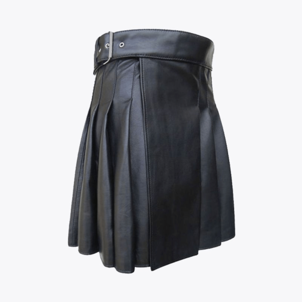Black Leather Pleated Kilt For Men - Kilt Kingdom