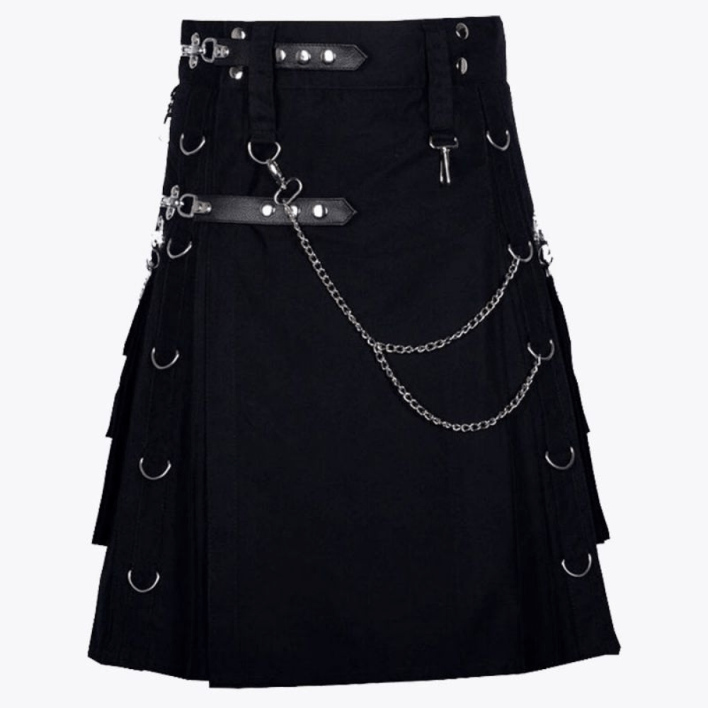 Gothic Throng Silver Accessories Black Cotton Kilt - Kilt Kingdom