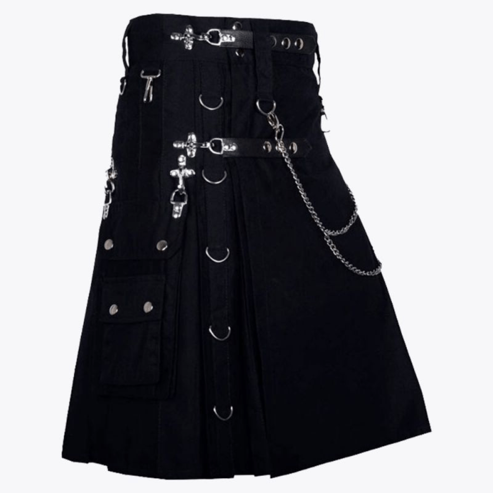 Gothic Throng Silver Accessories Black Cotton Kilt - Kilt Kingdom