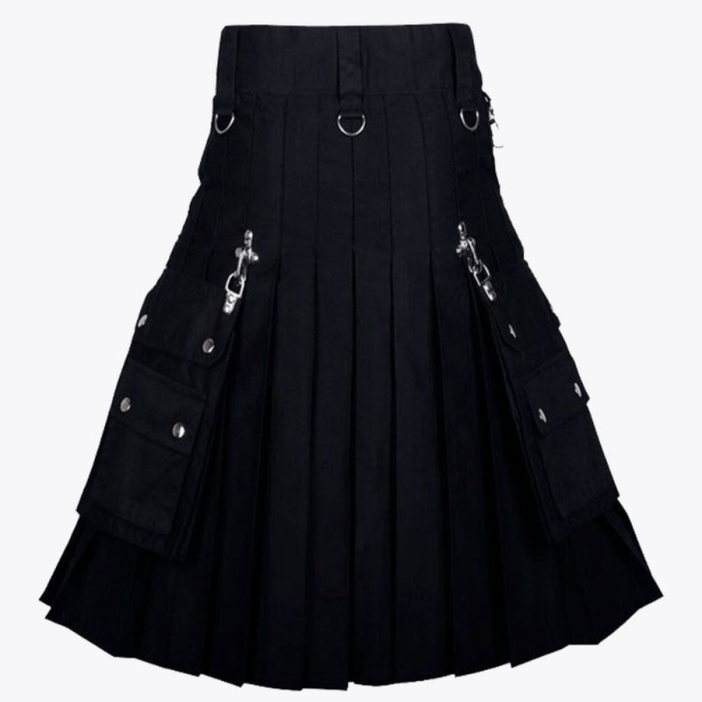 Gothic Throng Silver Accessories Black Cotton Kilt - Kilt Kingdom