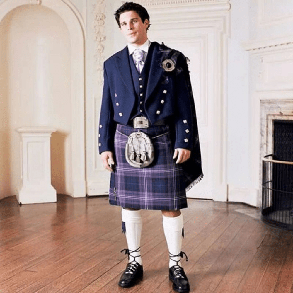 Navy Blue Prince Charlie Jacket with Heritage of Scotland Tartan Kilt Outfit Package - Kilt Kingdom