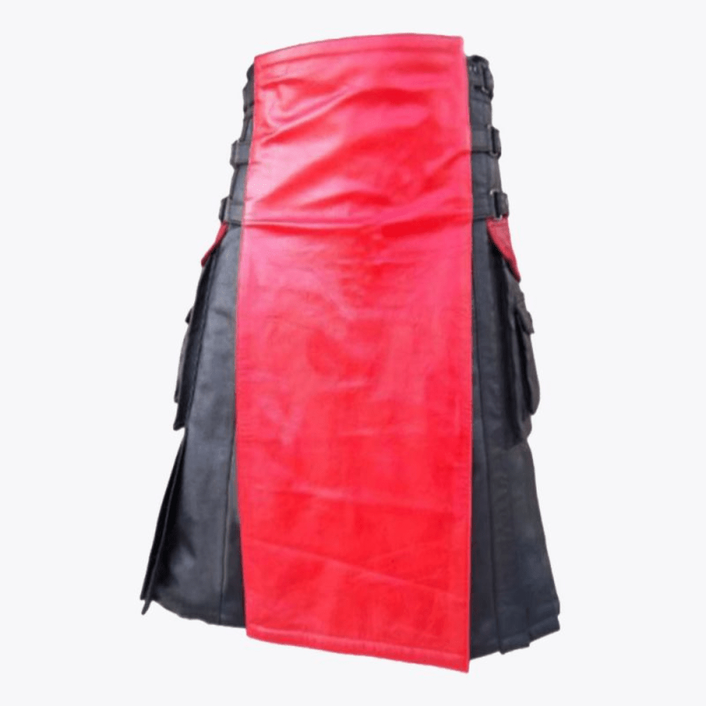 Black & Red Leather Kilt For Men - Kilt Kingdom