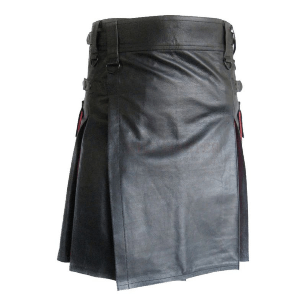 Black And Red Leather Hybrid Kilt - Kilt Kingdom
