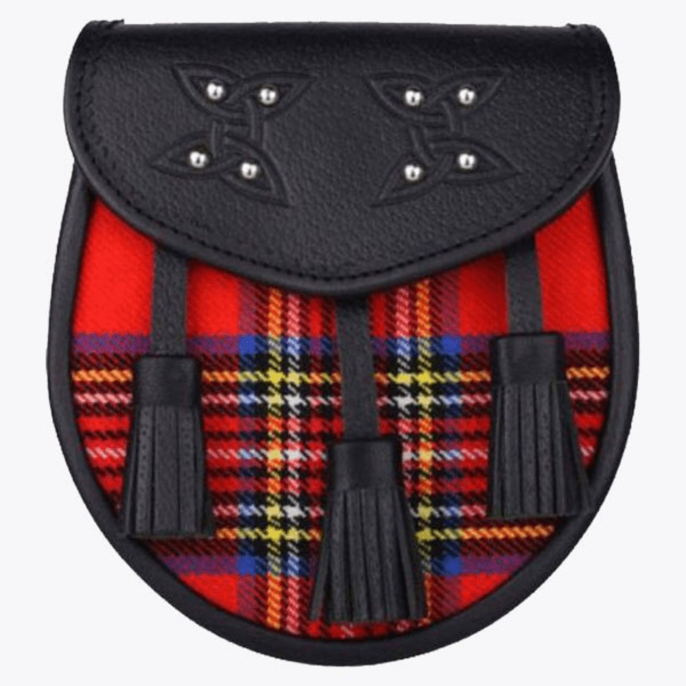 Genuine Leather with Royal Stewart Tartan Sporran - Kilt Kingdom