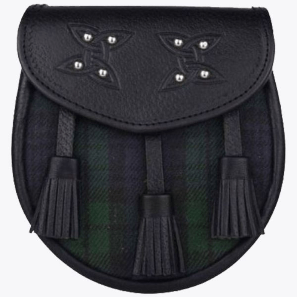 Genuine Leather with Black Watch Tartan Sporran - Kilt Kingdom