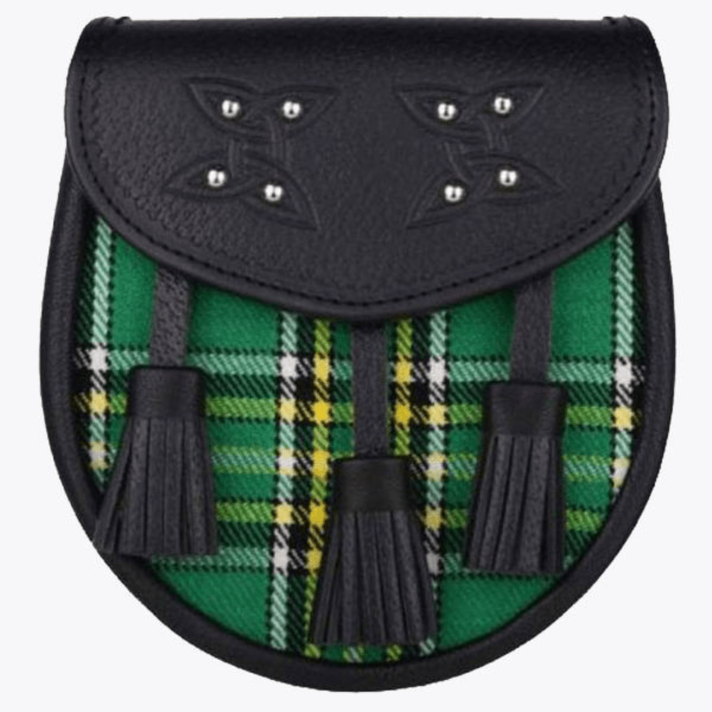 Genuine Leather with Irish National Green Tartan Sporran - Kilt Kingdom