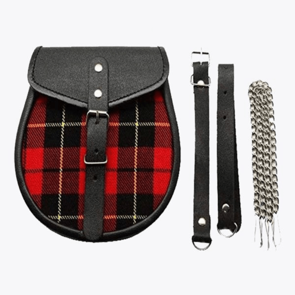Red and Black Plaid Scottish Sporran with Chain Belt - Kilt Kingdom