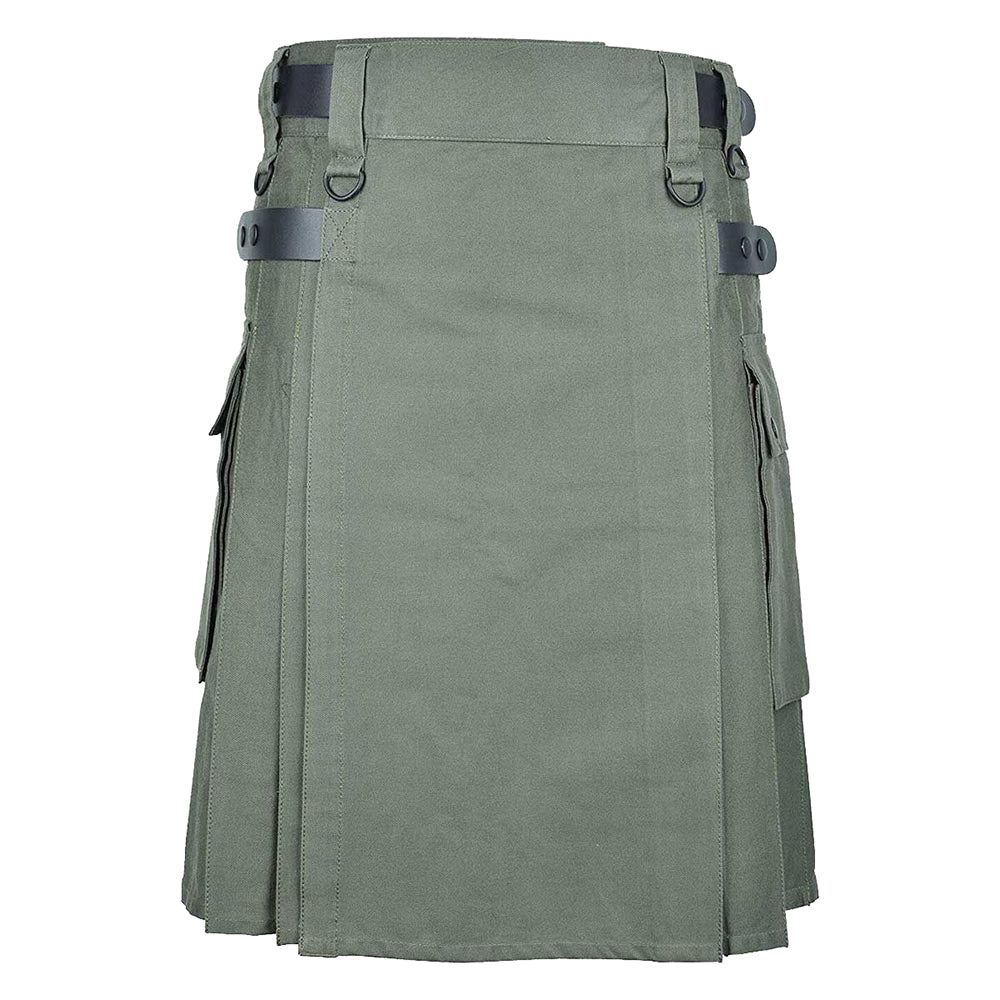 olive green cotton utility kilt - Kilt Kingdom